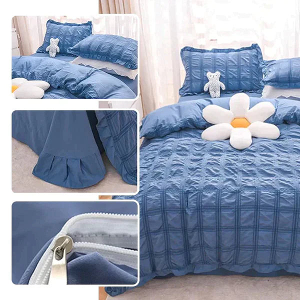 LaceBreeze™ 200 x 230 cm - 4-teiliges Sommer-Bettwäscheset aus Eiskühlendem Seersucker