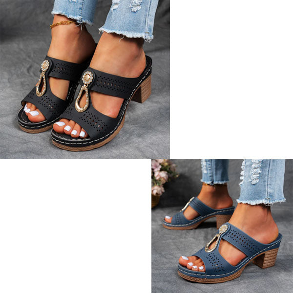 GlamoStep™ – Orthopädische Sandalen mit strassbesetztem Absatz für glamourösen Komfort den ganzen Tag