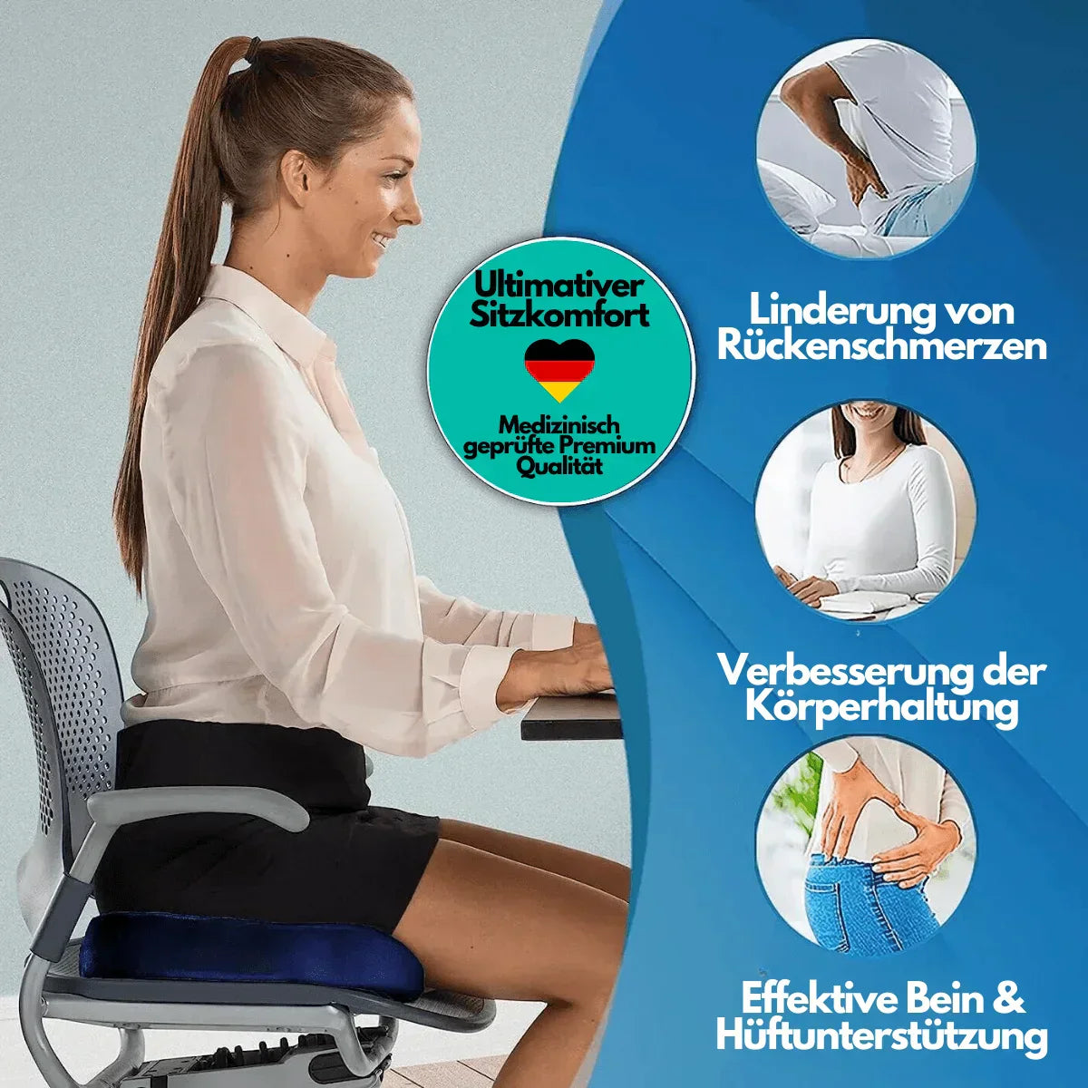 Orthopädisches Sitzkissen - Ergonomischer Komfort, Rückenschmerzlinderung