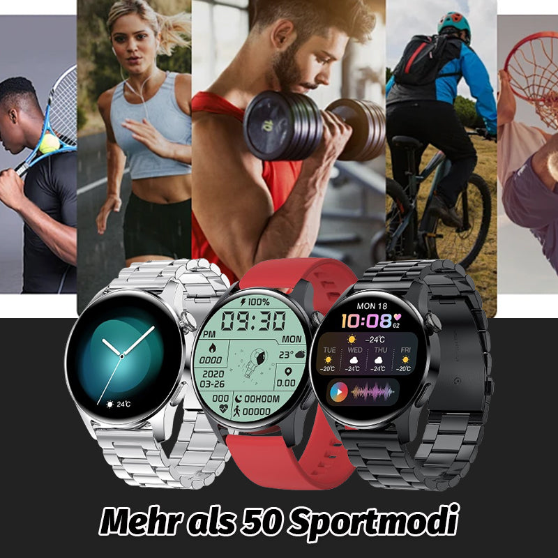 HealthTech - Herzfrequenz- und Blutzuckermessung, Sportuhr mit Bluetooth-Anruf | 50% RABATT