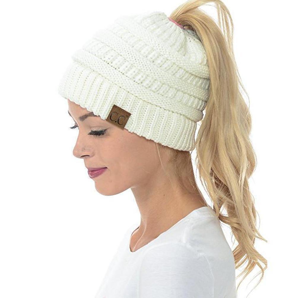 Mirabelle - Weiche Strickmütze mit Pferdeschwanz | 50% RABATT