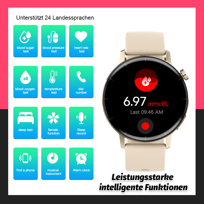 HealthTech - Herzfrequenz- und Blutzuckermessung, Sportuhr mit Bluetooth-Anruf | 50% RABATT