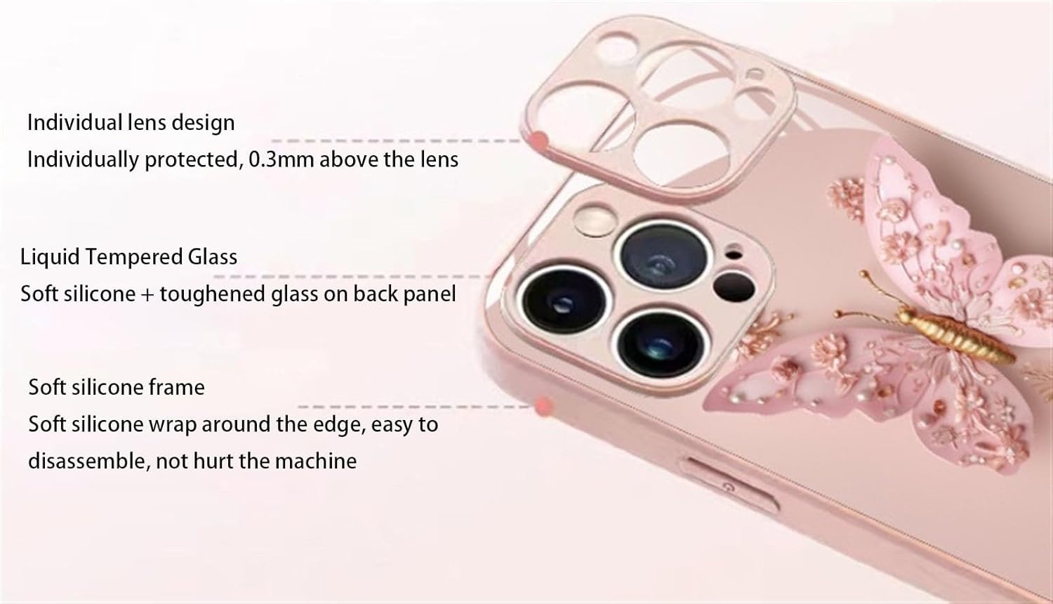 Flache 3D Schmetterling Muster Glas Abdeckung kompatibel für IPhone