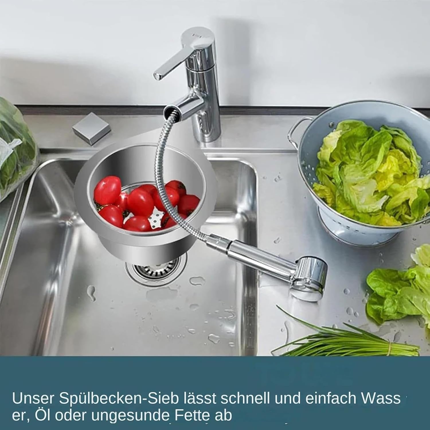 SinkMate™ – Edelstahl-Abtropfsieb mit Haken für deine Spüle