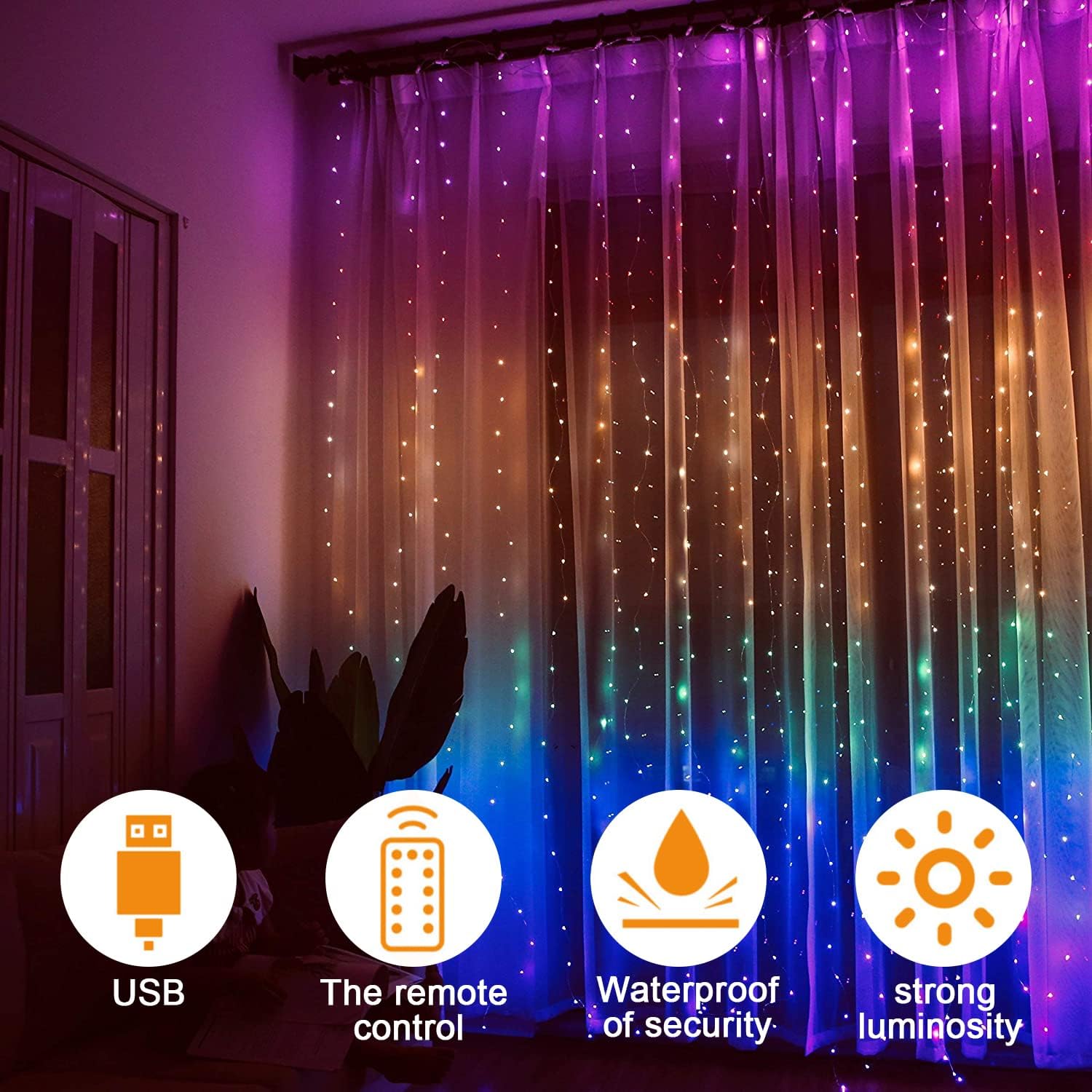 Lichtzauber - Multicolor Fenster Vorhang LED String Dekorative Lichterkette