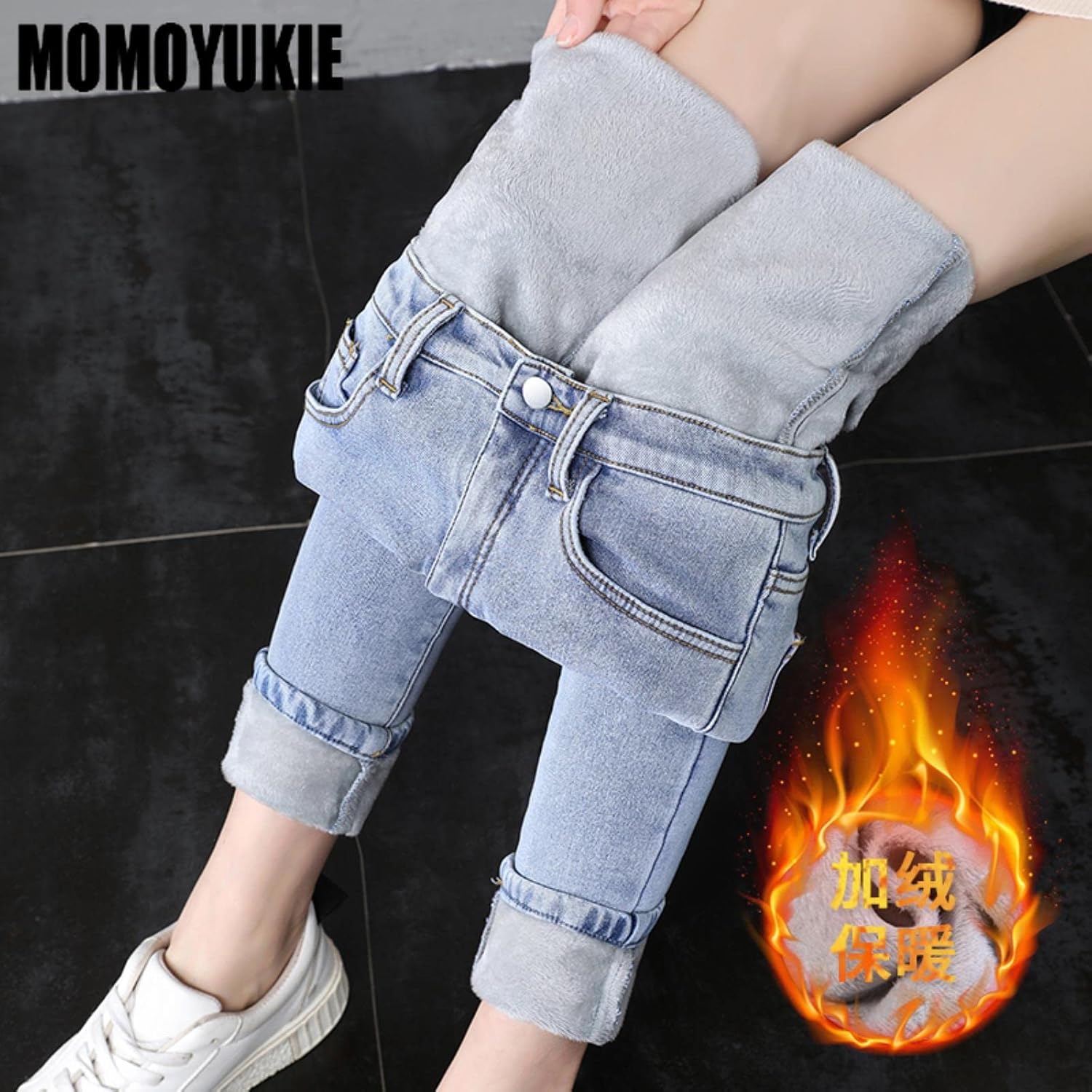 Hochgeschnittene Winter-Thermo-Jeans-Hose