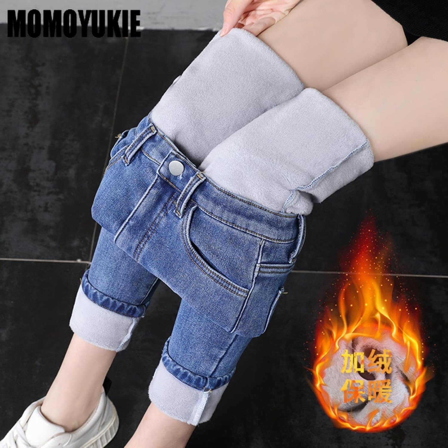 Hochgeschnittene Winter-Thermo-Jeans-Hose