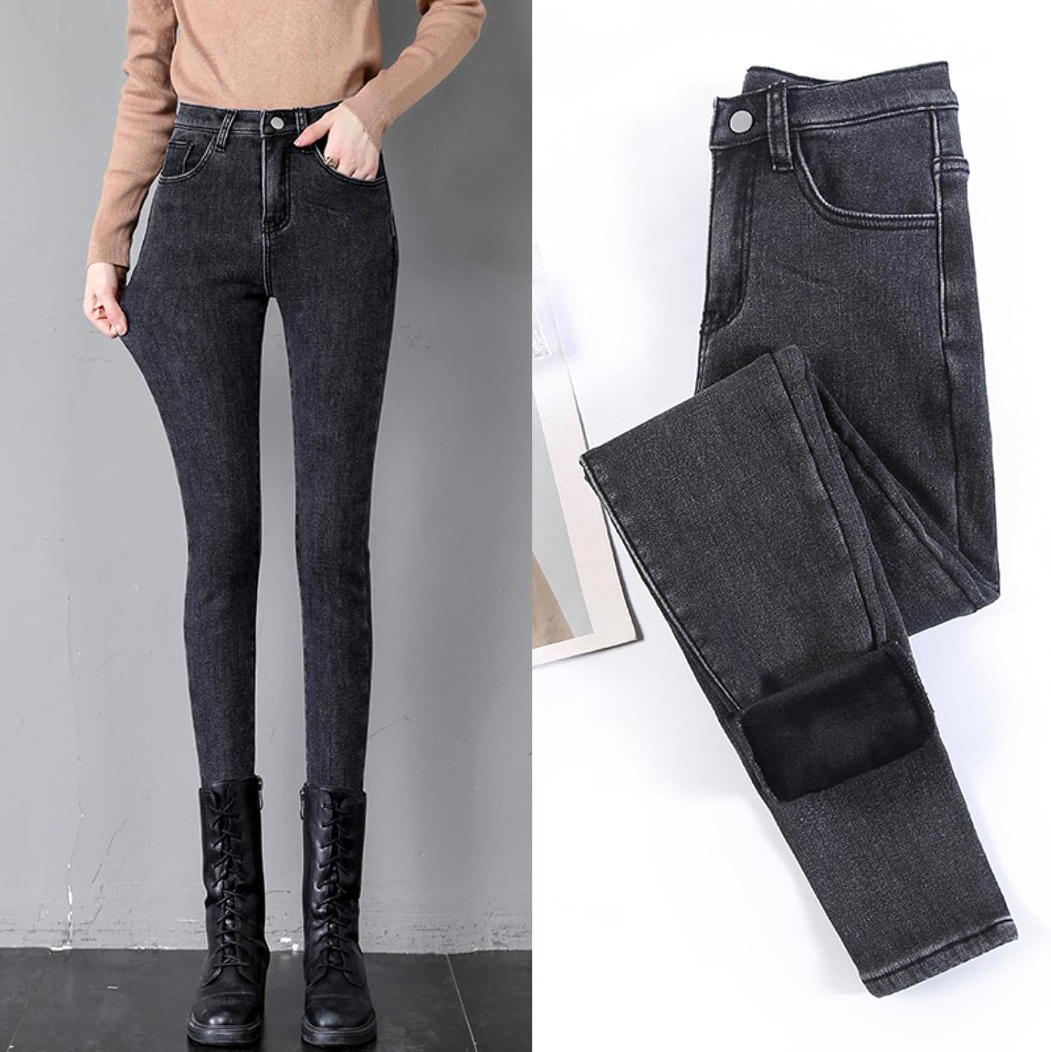 Hochgeschnittene Winter-Thermo-Jeans-Hose