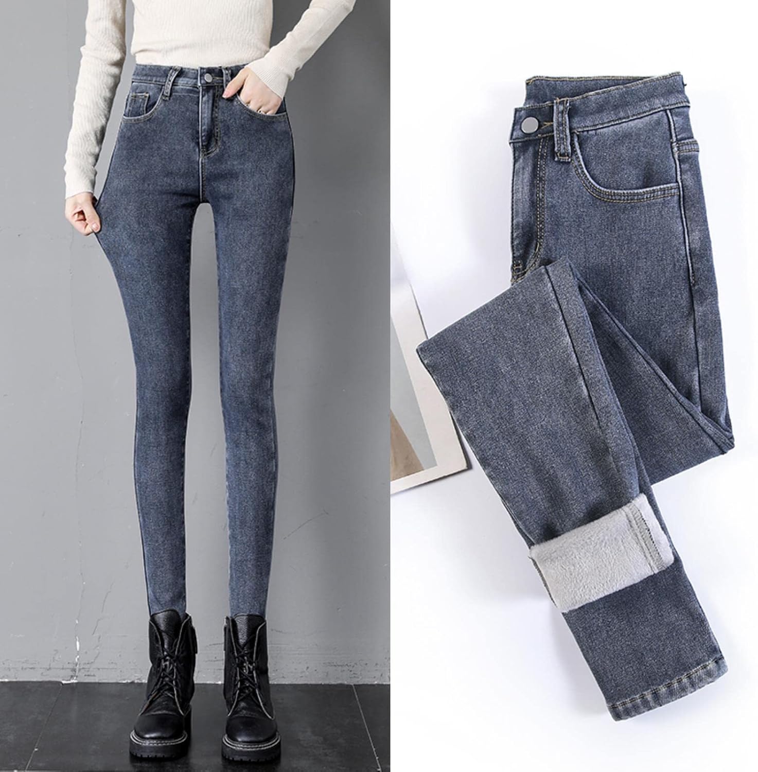 Hochgeschnittene Winter-Thermo-Jeans-Hose