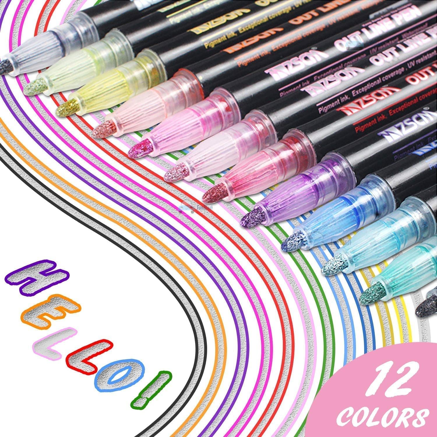 KreativLiner - 12 Farben Set - Glitzer Glänzende Metallische Magische Farbstifte für Kinder | 50% RABATT