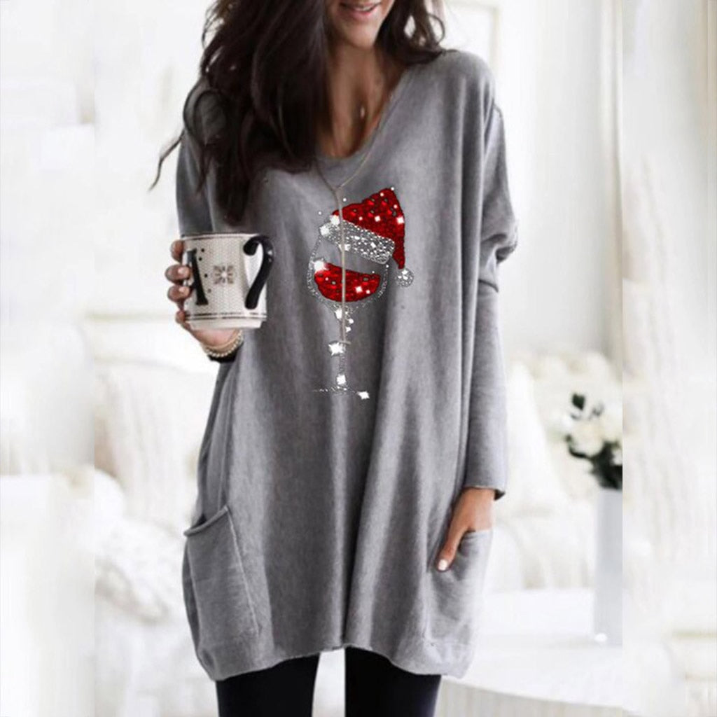Wein & Weihnachtsmütze Sweatshirt für Frauen | 50% RABATT
