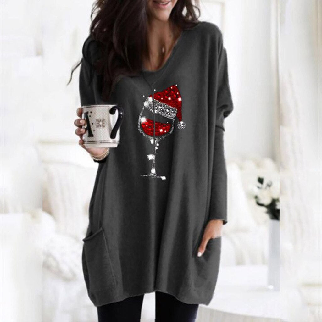 Wein & Weihnachtsmütze Sweatshirt für Frauen | 50% RABATT