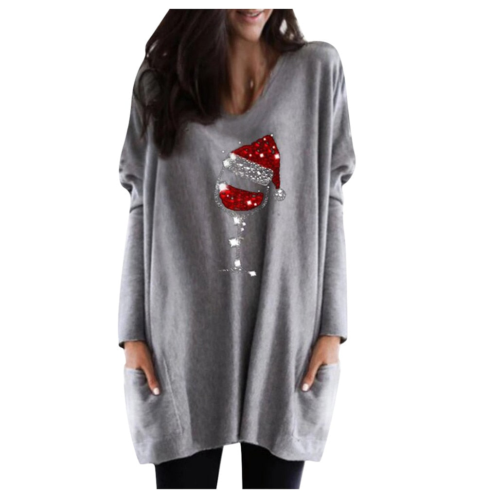 Wein & Weihnachtsmütze Sweatshirt für Frauen | 50% RABATT