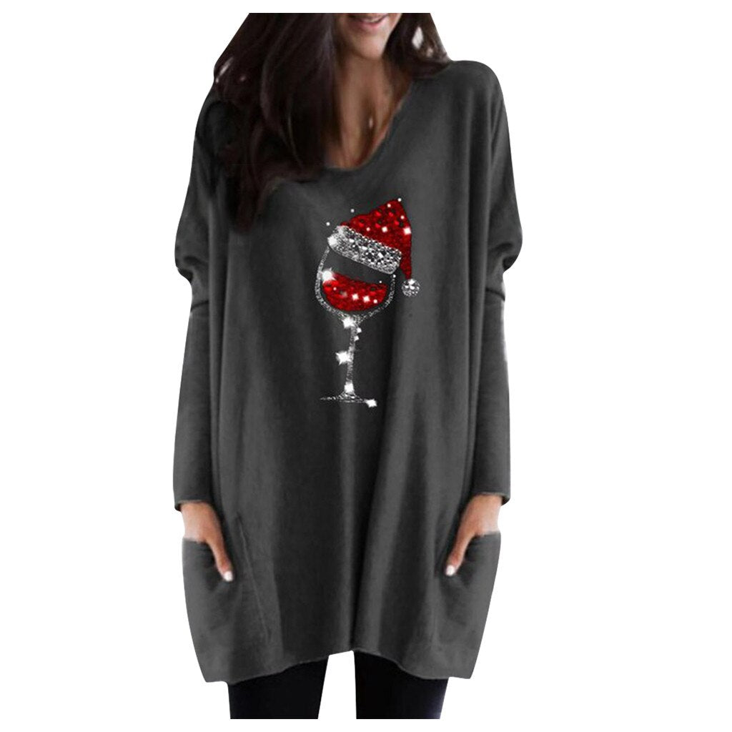 Wein & Weihnachtsmütze Sweatshirt für Frauen | 50% RABATT