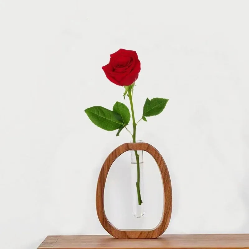Bodenvase - Handgefertigter Holzrahmen Mit Klarer Glasvase Für Minimalismus