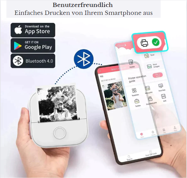 Mini-Drucker + kostenloses Druckpapier - Der Drucker, der nie Tinte braucht | 50% RABATT