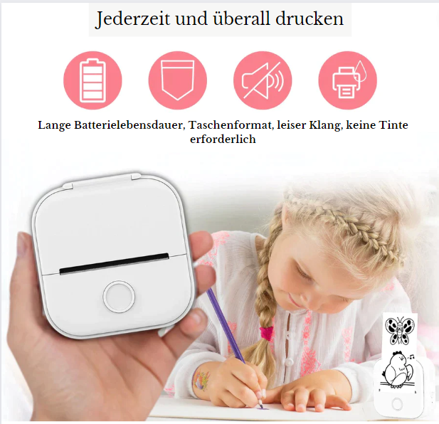 Mini-Drucker + kostenloses Druckpapier - Der Drucker, der nie Tinte braucht | 50% RABATT