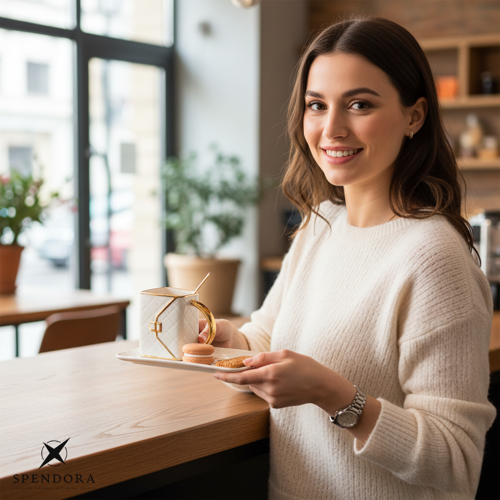 Handtaschen-Tasse mit Goldrand 320ml | 50% RABATT