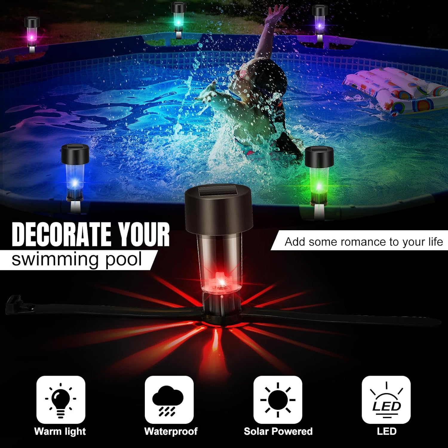 SolarSplash – 6er Set Solar-Poollichter für Aufstellpools