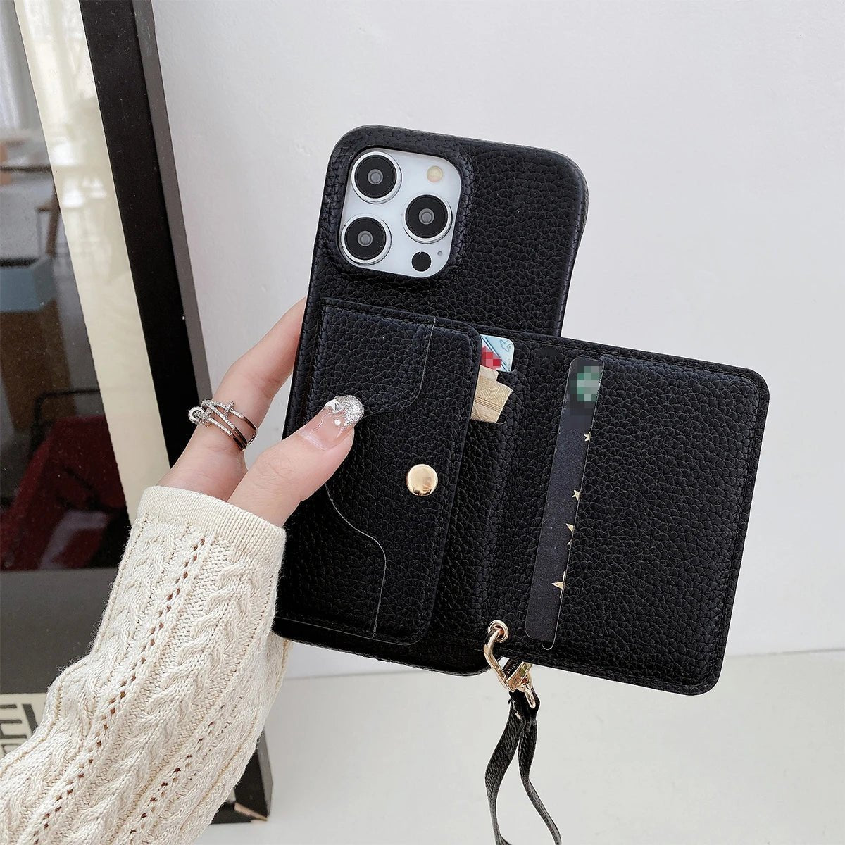 Deluxe gespiegeltes Leder Kartenhalter Telefonetui