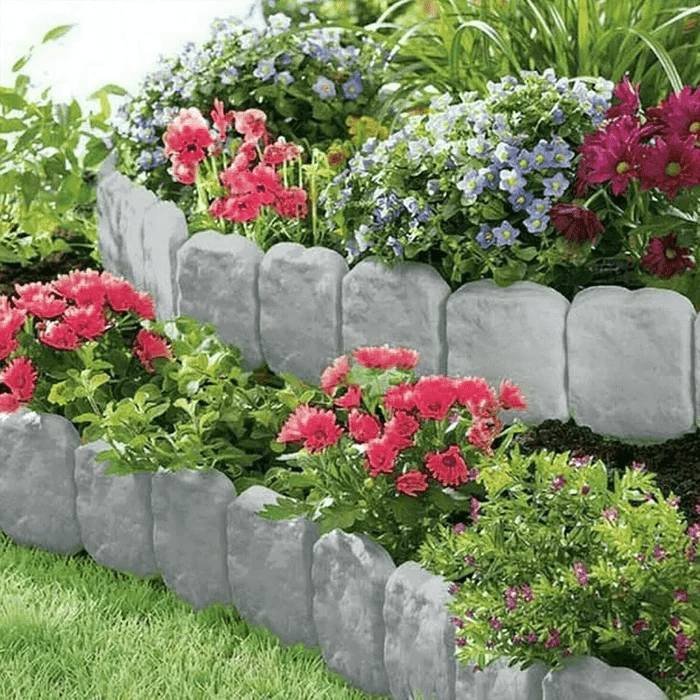 Gartenzaun Einfassung 10 Stück | Dekorative Steinmauer | 50% RABATT