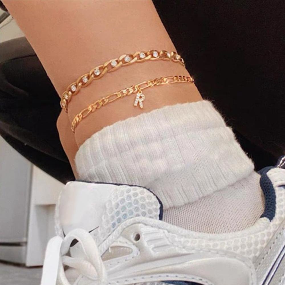 50% RABATT: Einzigartige Crystal Front Letter Knöchel-Armband Gold