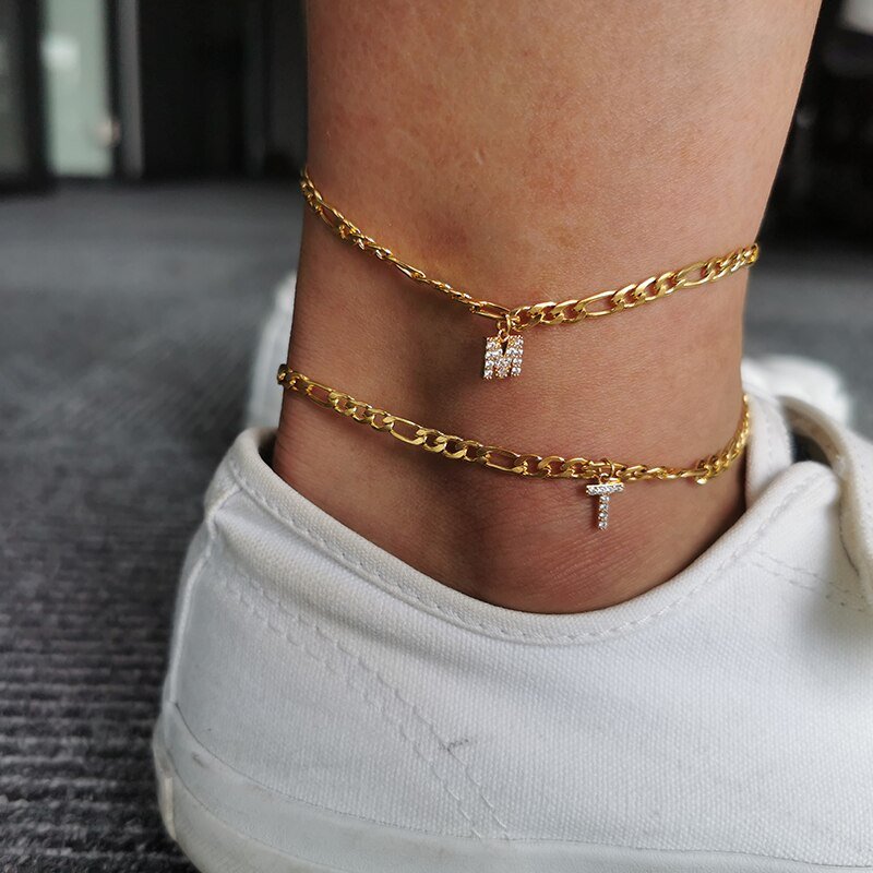 50% RABATT: Einzigartige Crystal Front Letter Knöchel-Armband Gold