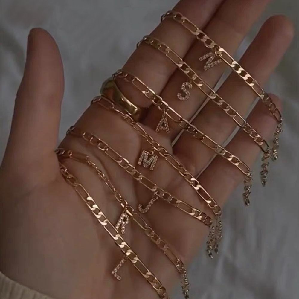 50% RABATT: Einzigartige Crystal Front Letter Knöchel-Armband Gold
