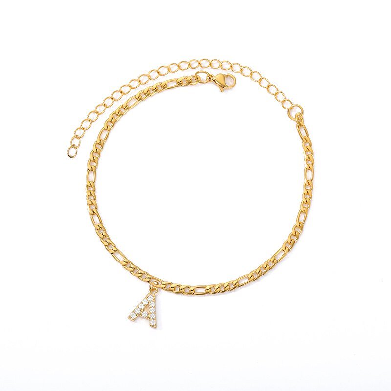 50% RABATT: Einzigartige Crystal Front Letter Knöchel-Armband Gold