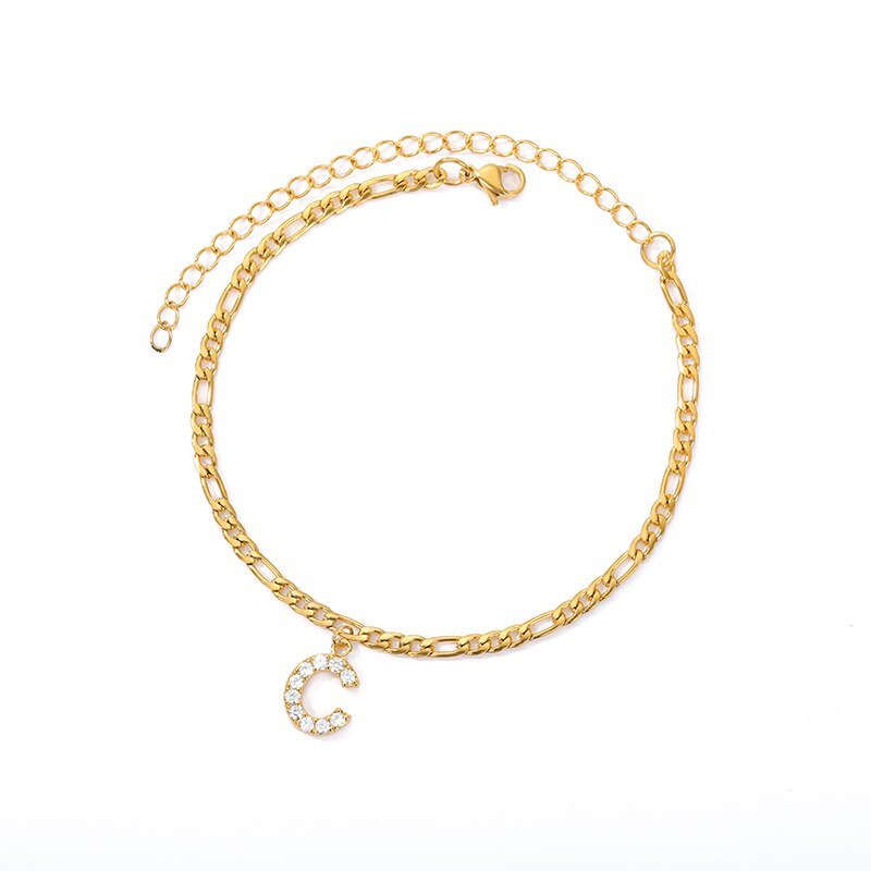 50% RABATT: Einzigartige Crystal Front Letter Knöchel-Armband Gold