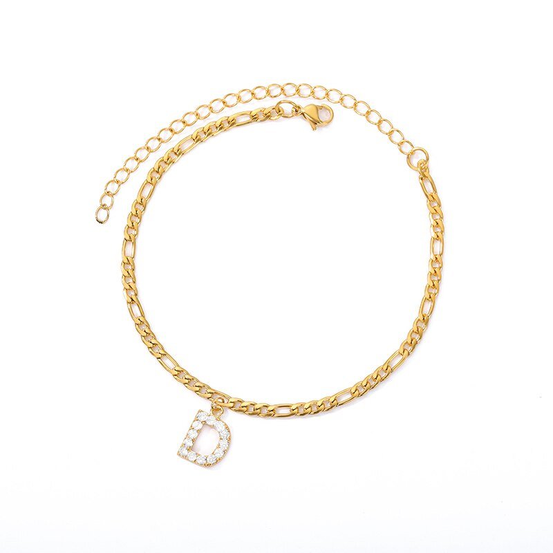 50% RABATT: Einzigartige Crystal Front Letter Knöchel-Armband Gold