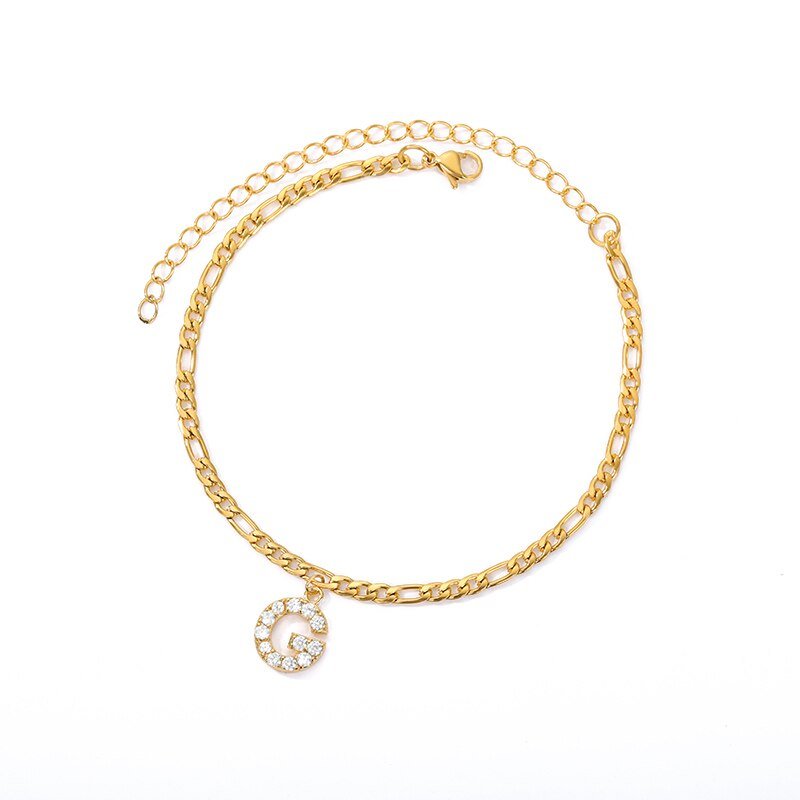 50% RABATT: Einzigartige Crystal Front Letter Knöchel-Armband Gold