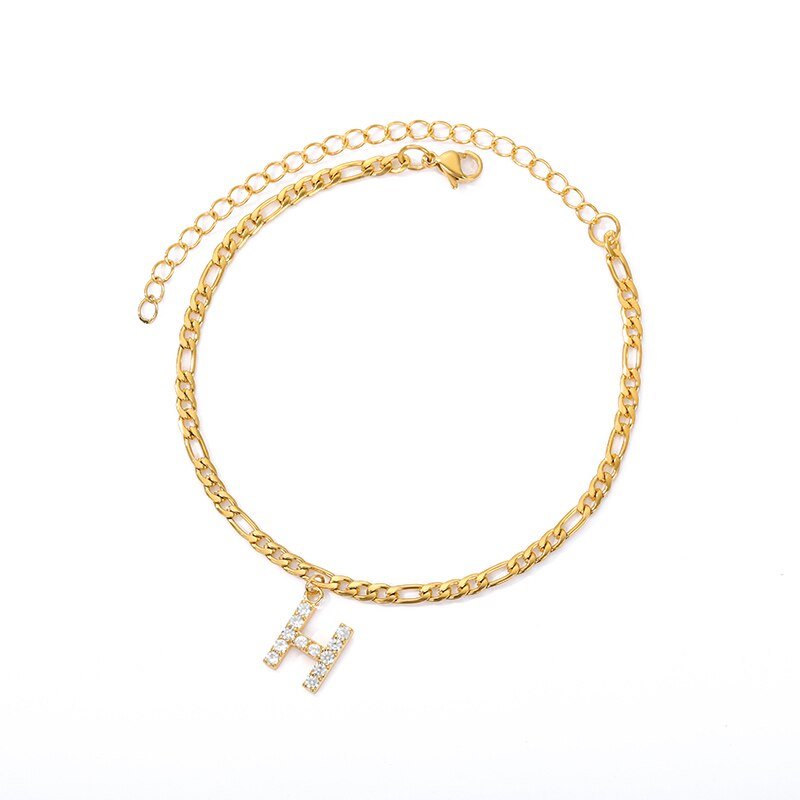 50% RABATT: Einzigartige Crystal Front Letter Knöchel-Armband Gold