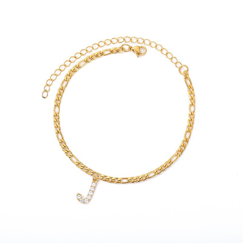 50% RABATT: Einzigartige Crystal Front Letter Knöchel-Armband Gold
