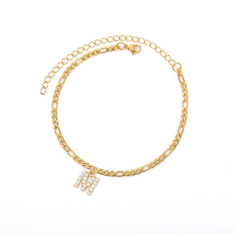 50% RABATT: Einzigartige Crystal Front Letter Knöchel-Armband Gold