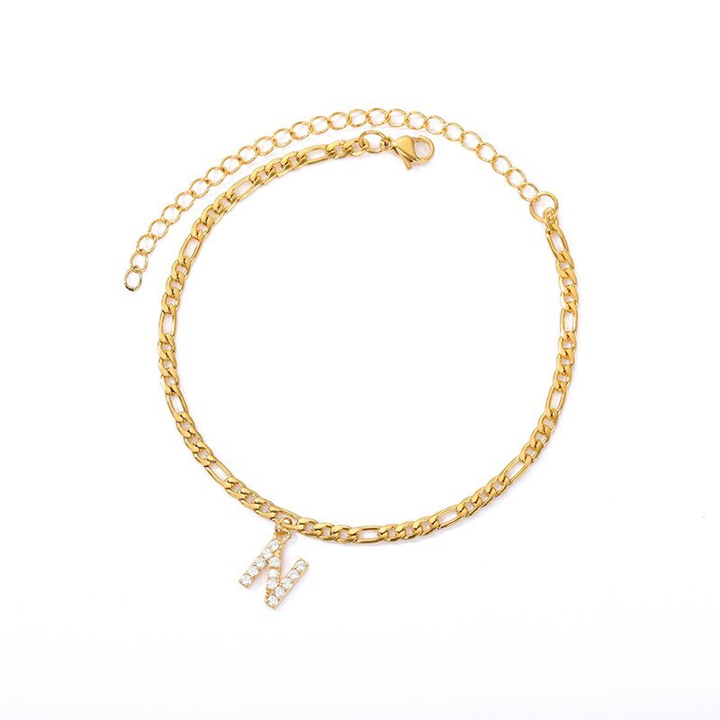 50% RABATT: Einzigartige Crystal Front Letter Knöchel-Armband Gold