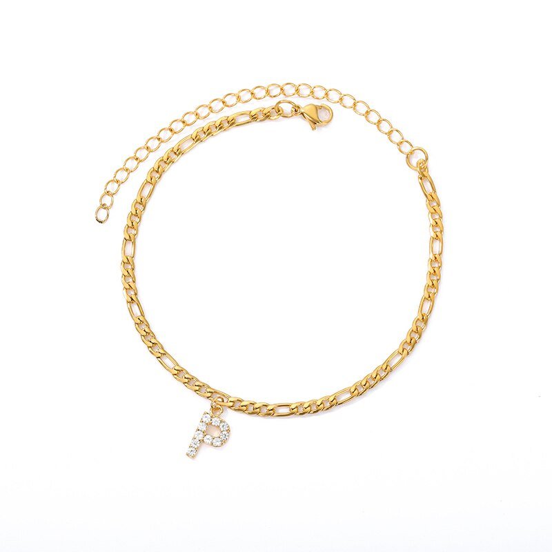 50% RABATT: Einzigartige Crystal Front Letter Knöchel-Armband Gold