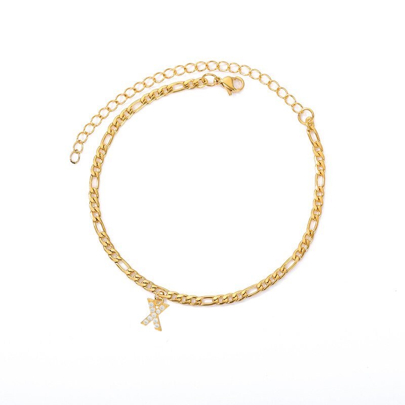 50% RABATT: Einzigartige Crystal Front Letter Knöchel-Armband Gold