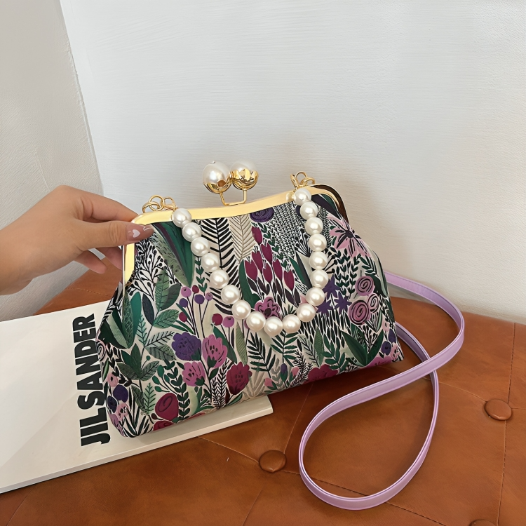 Handtasche Damen - Vintage Flower Bag Mit Luxuriösen Perlengriffen