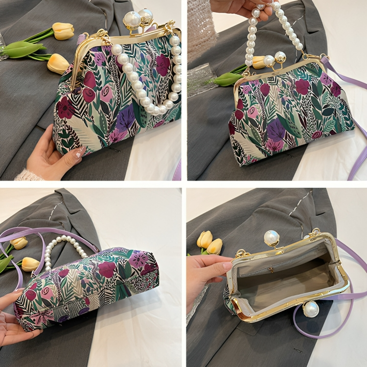 Handtasche Damen - Vintage Flower Bag Mit Luxuriösen Perlengriffen