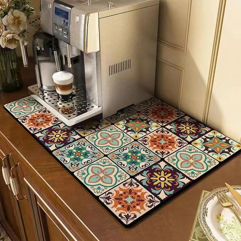 Waschbare Küchenarbeitsplattenmatte – saugfähiges Blumendesign für Stil und Funktionalität