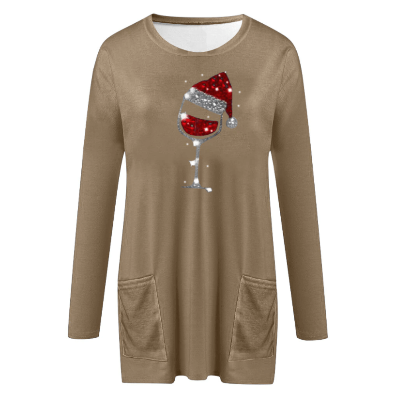 Wein & Weihnachtsmütze Sweatshirt für Frauen | 50% RABATT