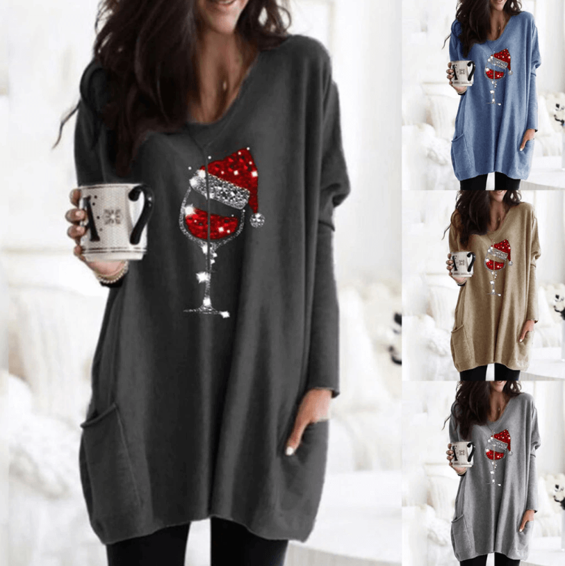 Wein & Weihnachtsmütze Sweatshirt für Frauen | 50% RABATT