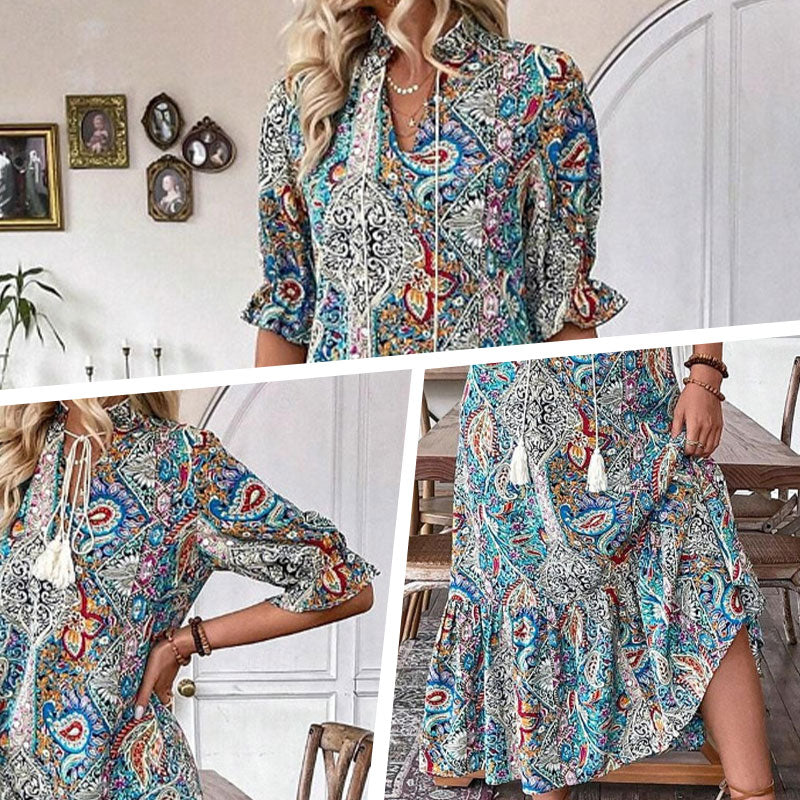 Sommerkleid Damen - Elegantes V-Ausschnitt Blumenmuster für warme Tage