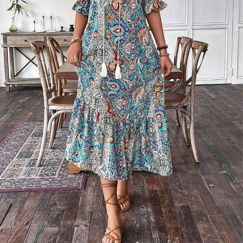 Sommerkleid Damen - Elegantes V-Ausschnitt Blumenmuster für warme Tage