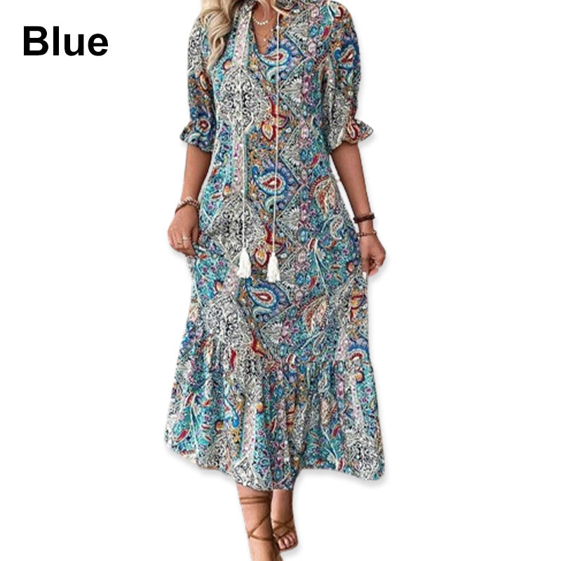 Sommerkleid Damen - Elegantes V-Ausschnitt Blumenmuster für warme Tage